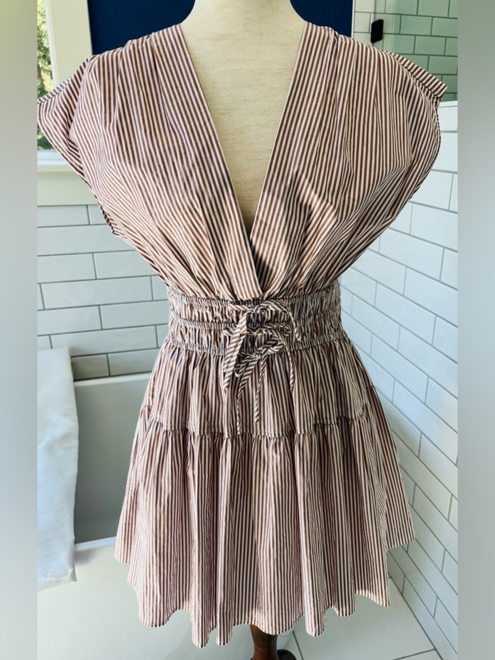 Nicole Miller Brown & White Vertical Dress